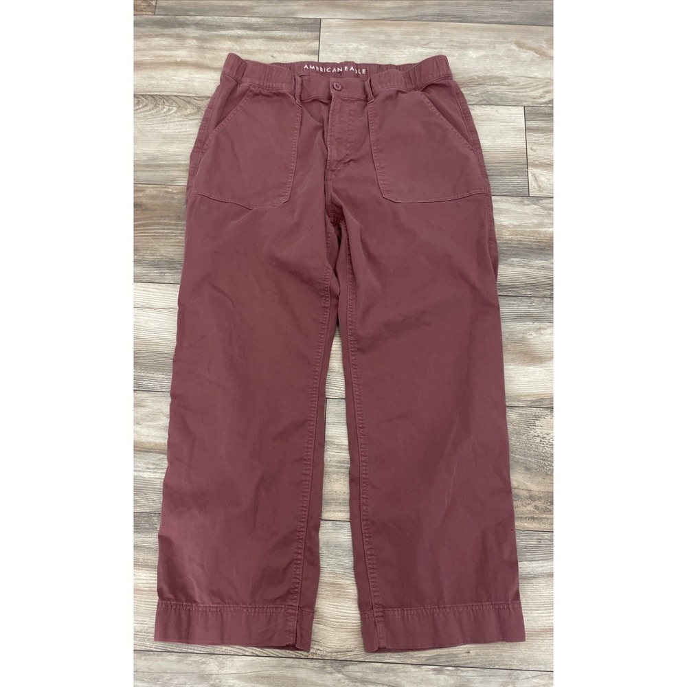 American Eagle Women Ex Boyfriend Pant Dusty Burgundy Wine Chino Large
